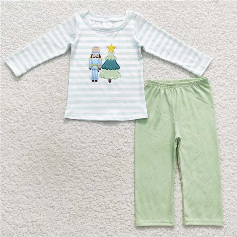RTS NO MOQ(In Stock ) BLP0240 Embroidered Chistmas long sleeve pants set
