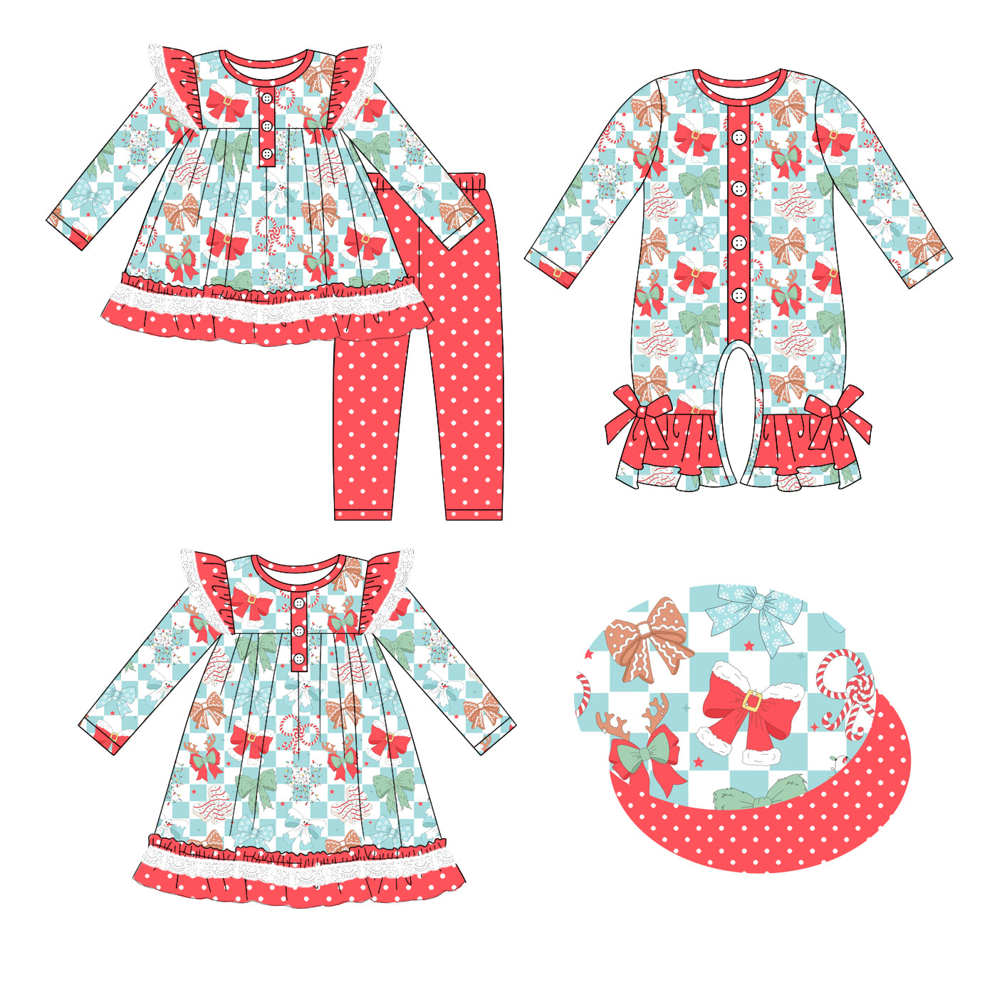 25.5.20 custom each style moq 5eta 4-6week Sibling Sisters Christmas bow baby girl long sleeve pants sets and dress and rompers match family design