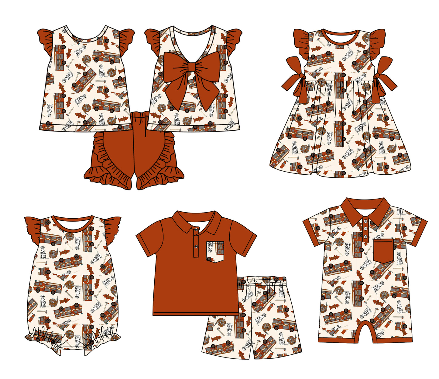 11.13 custom each style moq 5eta 4-6week Sibling Sister brown baby girl short sleeve shorts sets and sets 2 and girls romper and boy romper and dress match design