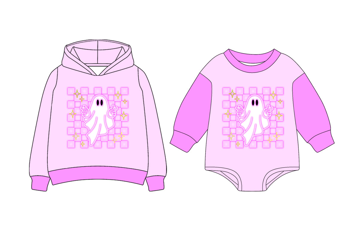 25.7.1 custom each style moq 5eta 4-6week Sibling Sisters ghost baby boy long sleeve romper and top match family design