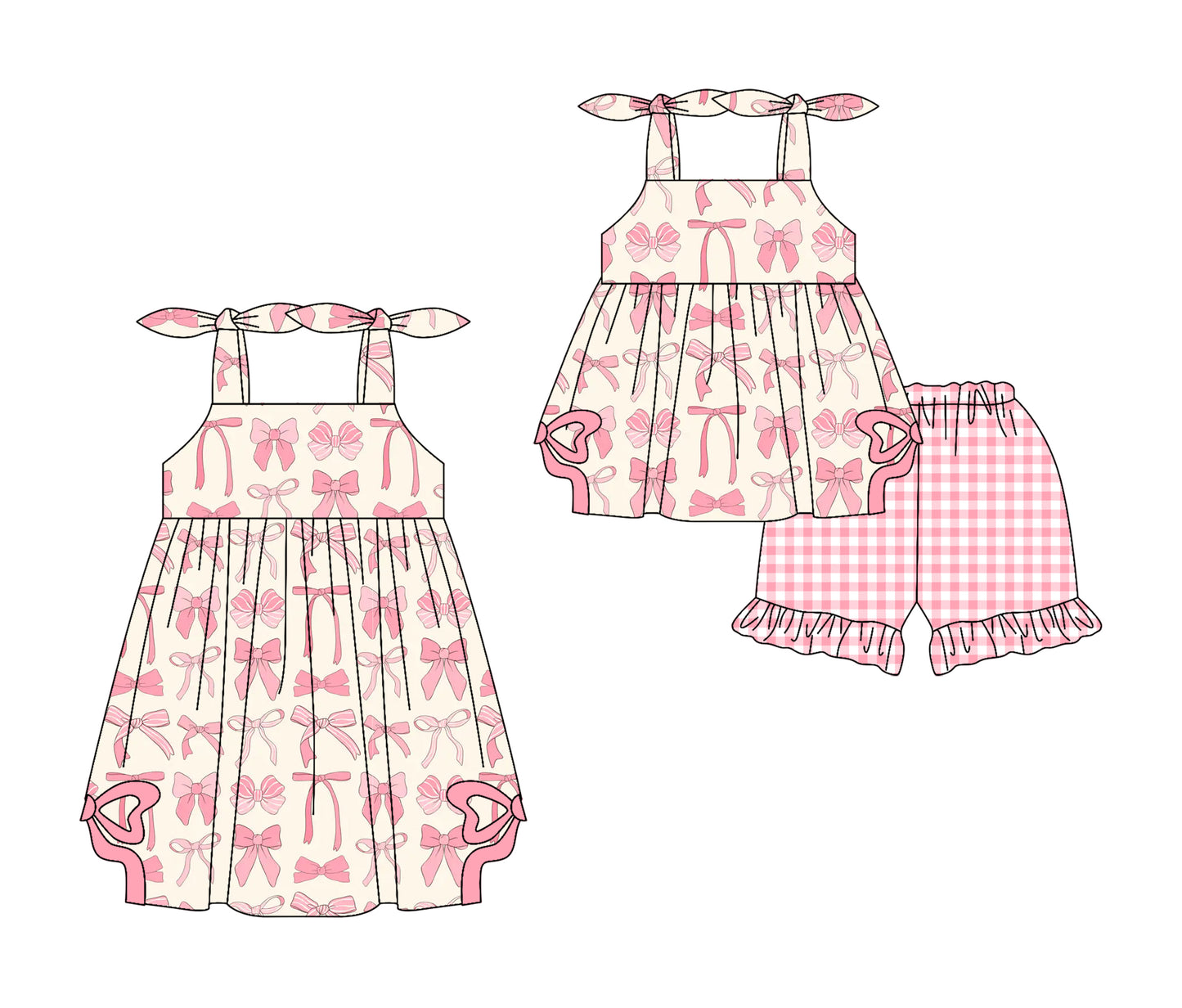 3.5 custom each style moq 5eta 4-6week Sibling Sister bow baby girl short sleeve shorts sets and dresses match design