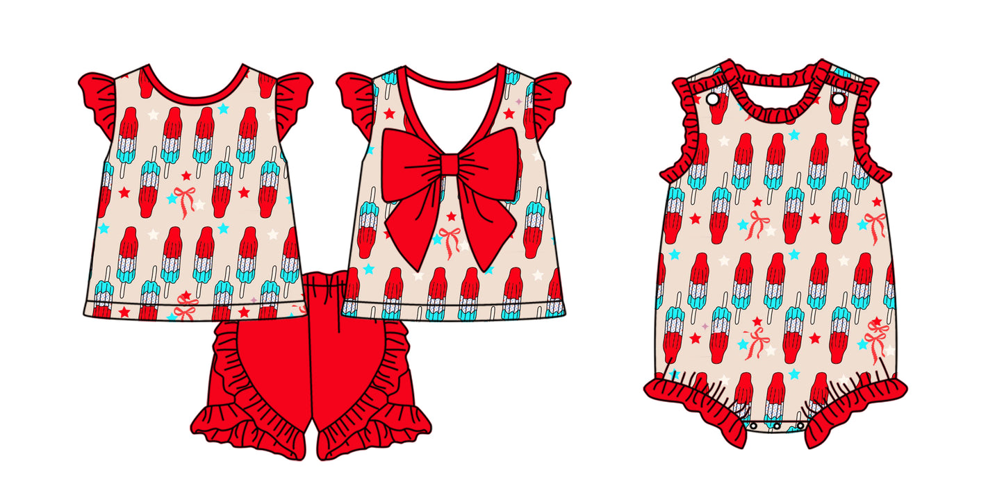 2.10 custom each style moq 5eta 4-6week Sibling Sister baby girls short sleeve shorts sets and romper match design
