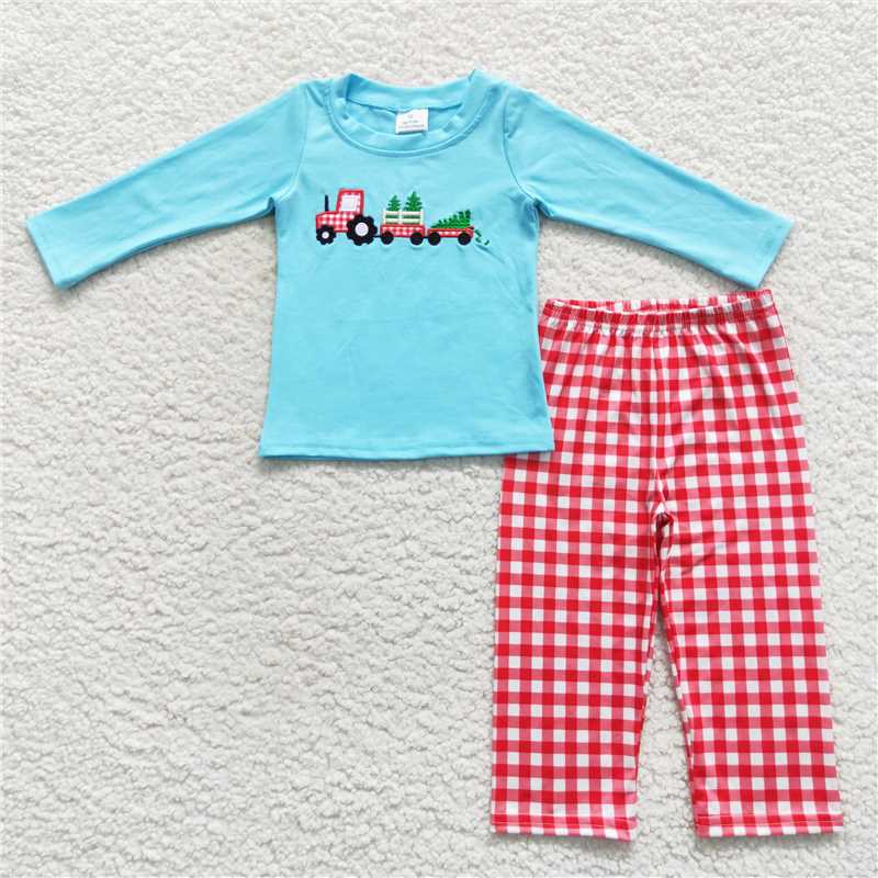 RTS NO MOQ(In Stock ) BLP0248 Embroidered Chistmas long sleeve pants set