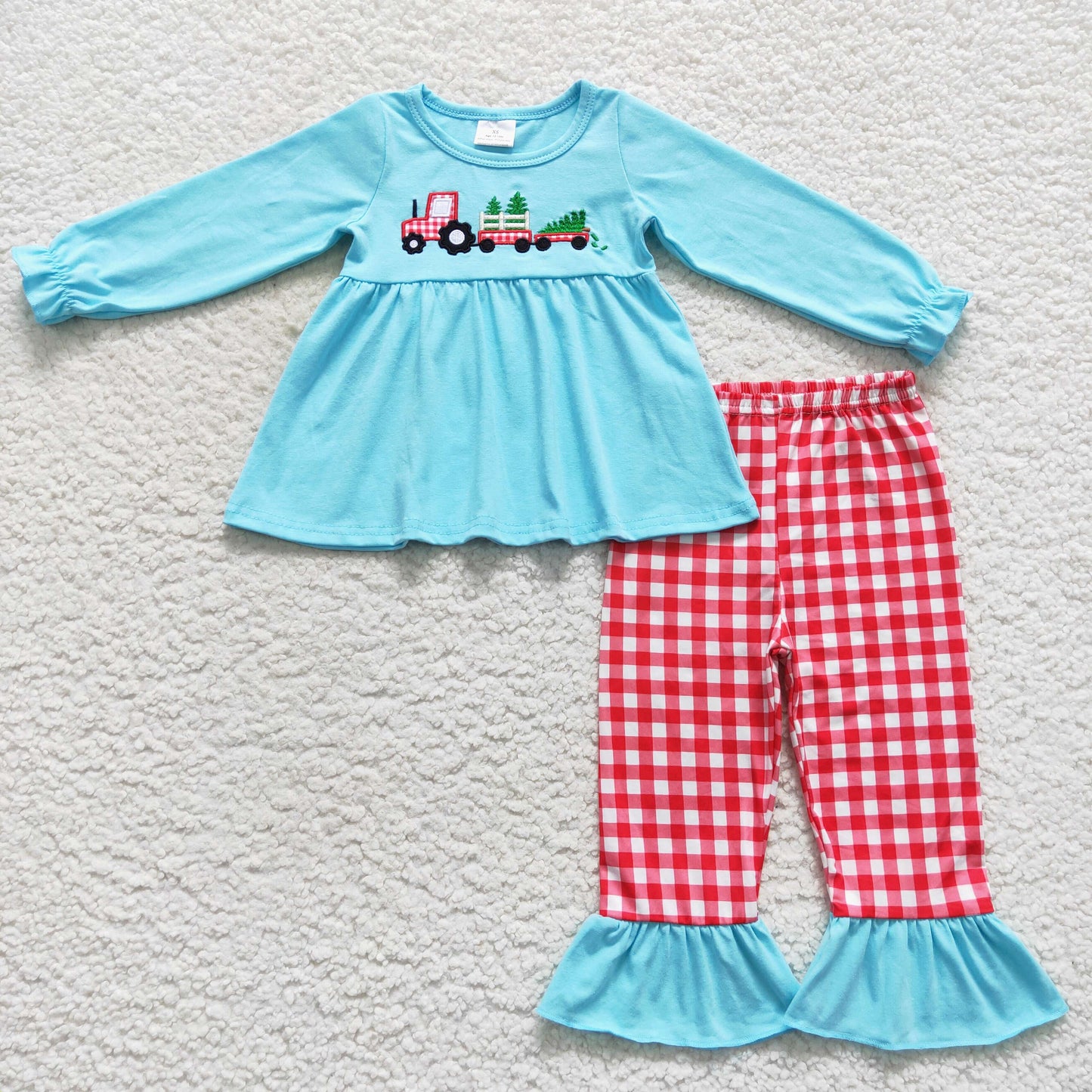 RTS NO MOQ(In Stock) GLP0609 Embroidered Christmas Long Sleeve Pants Set