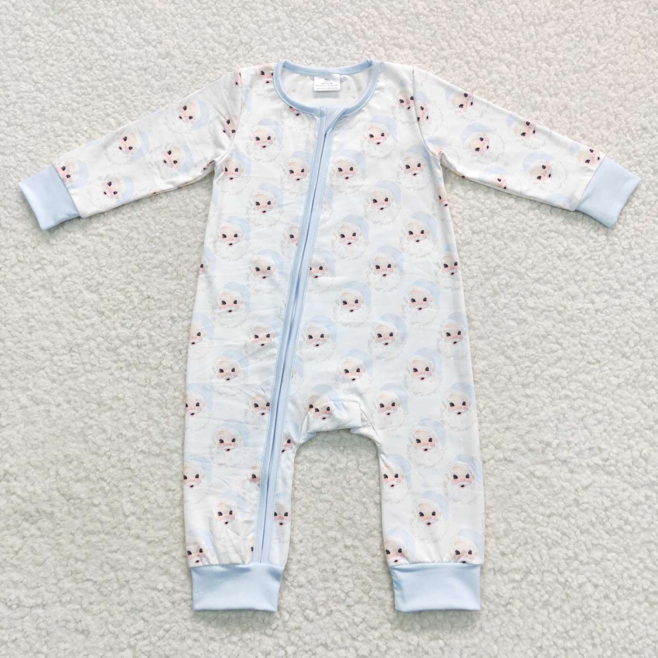 LR0585 Santa light blue and white zippered long-sleeved jumpsuit