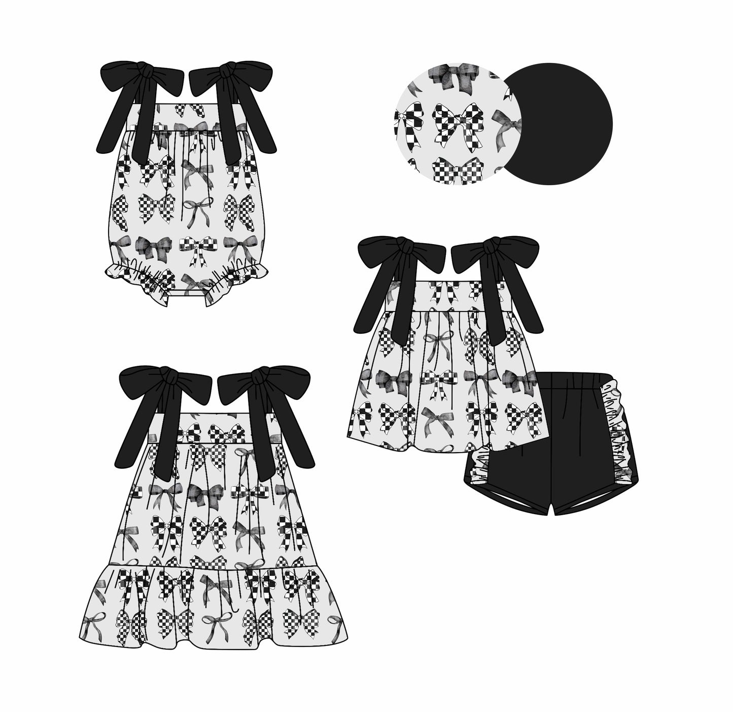 2.27 custom each style moq 5eta 4-6week Sibling Sister bow baby girl short sleeve shorts sets and dress and rompers match family design