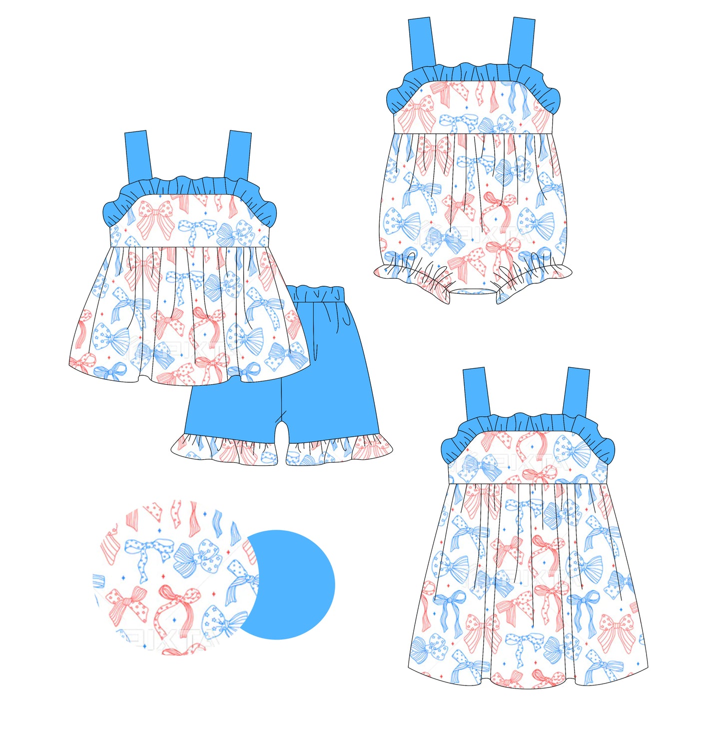 3.1 custom each style moq 5eta 4-6week Sibling Sister bow baby girl short sleeve shorts sets and dress and rompers match family design