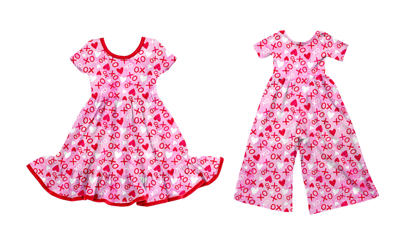 25.9.17 custom each style moq 8 eta 6-8week Sibling Sisters xoxo love baby girl long sleeve dress and jumpsuit match family design
