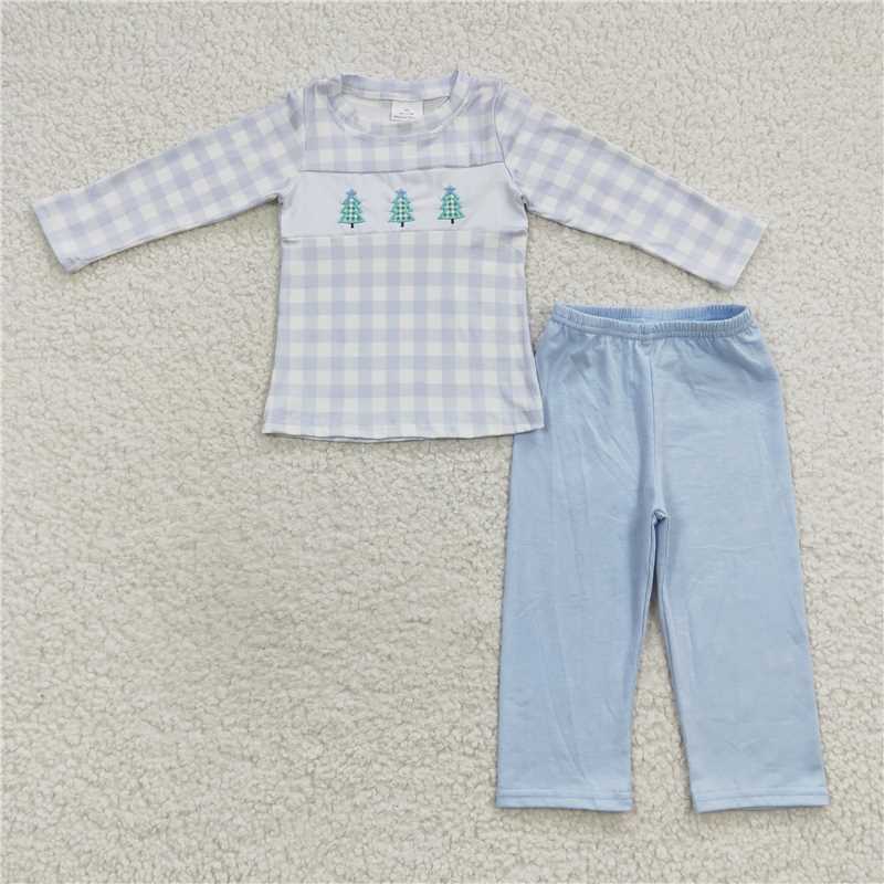 RTS NO MOQ(In Stock ) BLP0178 Embroidered Chistmas long sleeve pants set