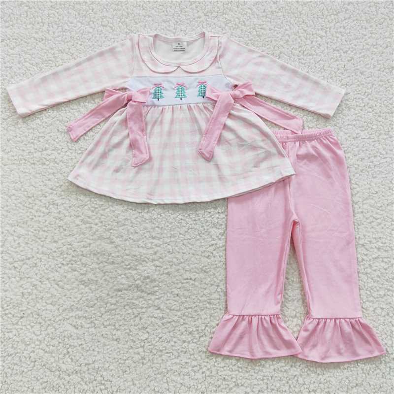 RTS NO MOQ(In Stock) GLP0449 Embroidered Christmas Long Sleeve Pants Set