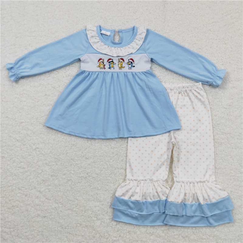 RTS NO MOQ(In Stock) GLP0675 Baby girl Toddler embroidery Christmas Shirts Pants Clothes Sets