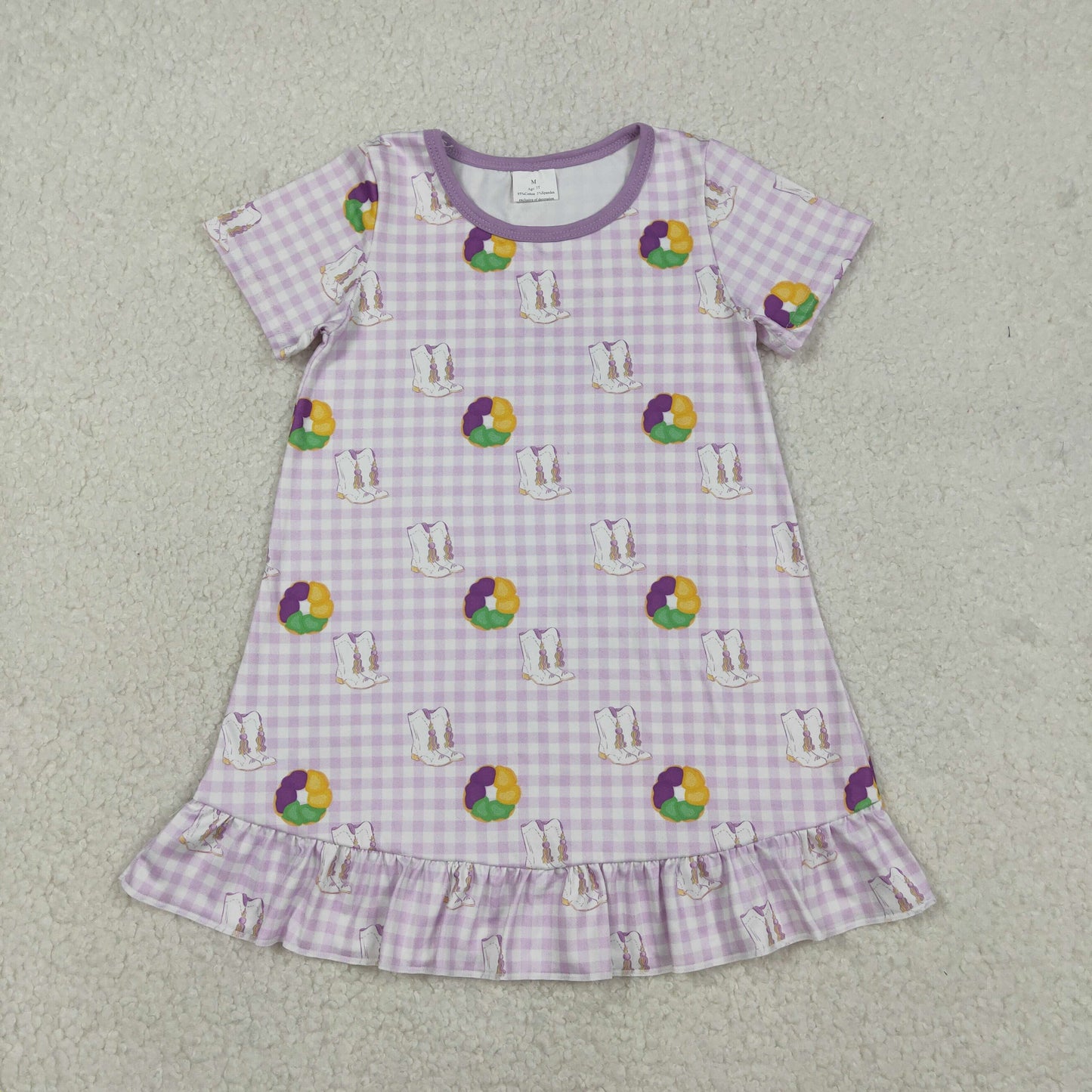 RTS NO MOQ(In Stock) Carnival Boots Purple Plaid Short-Sleeve Dress