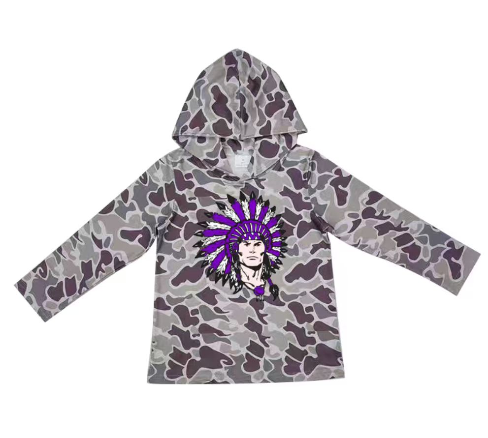 Custom moq 5 mix size milk silk summer team baby girls and boys clothes camouflage hooded long sleeve top-25.10.22