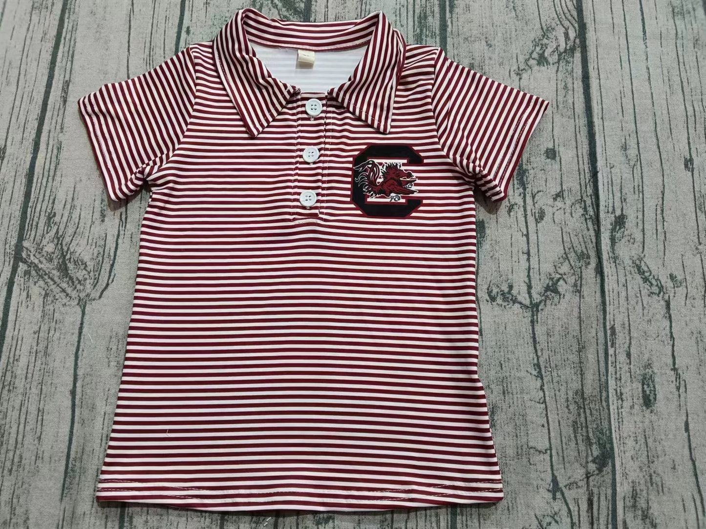 Custom moq 3 eta 6-7weeks baby boy clothes team red striped short sleeve shirt-25.9.9