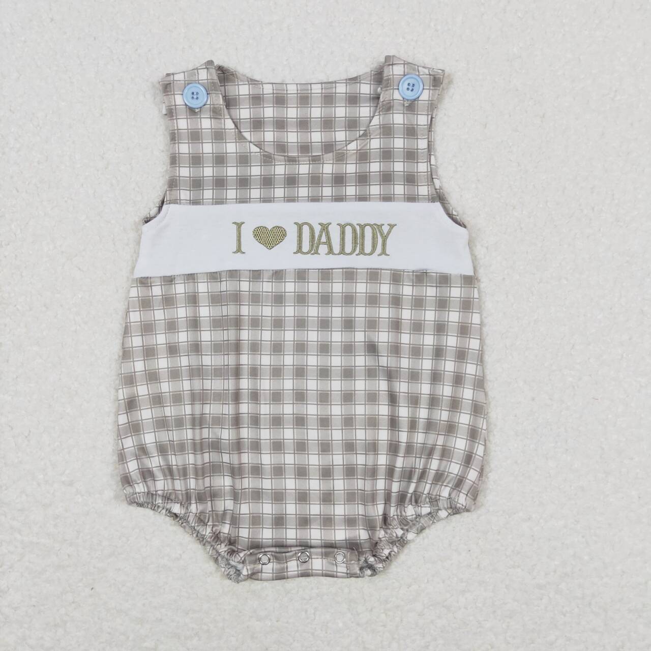RTS NO MOQ(In Stock) love daddy embroidered letters green plaid vest jumpsuit