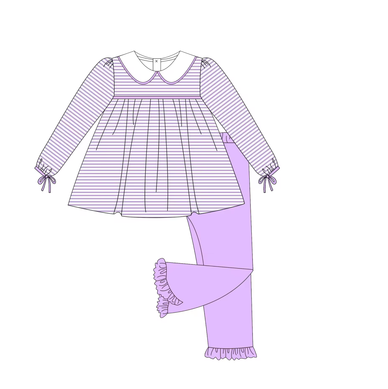 Custom moq 5 eta 6-8weeks Purple pinstripe bow cuff suit with baby collar