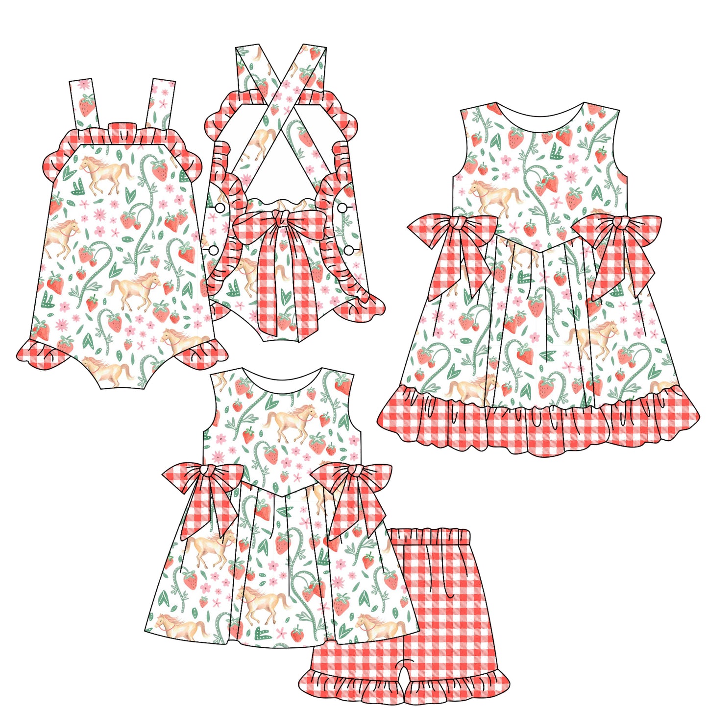 2.15 custom each style moq 5eta 4-6week Sibling Sisters horse floral baby girl short sleeve shorts sets and dress and rompers match family design