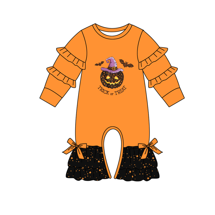 6.12 custom each style moq 5eta 4-6week Sibling Sister pumpkin orange girls sets and boys pajamas sets and baby romper match family design