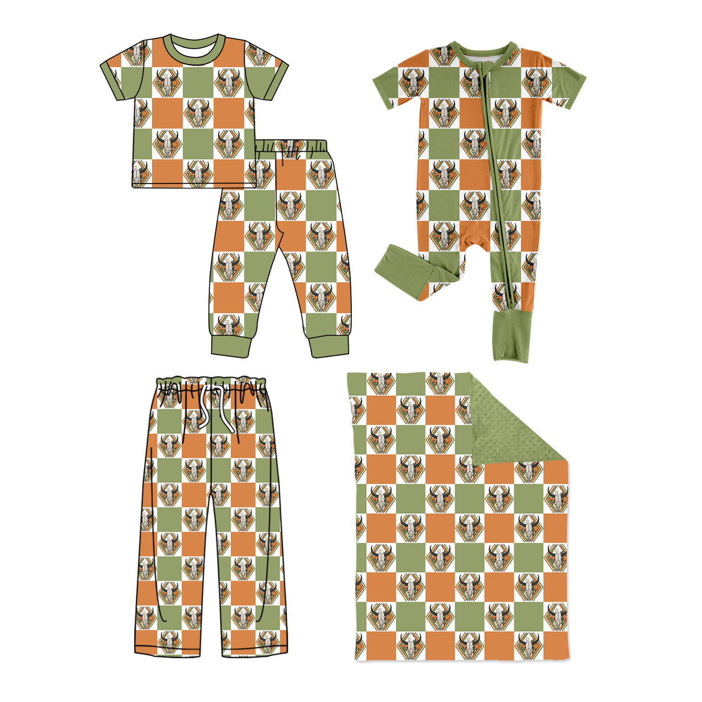 11.1 custom each style moq 5eta 4-6week Sibling Sister cow head baby girls short sleeve sets and rompers and adult pants and blanket match design
