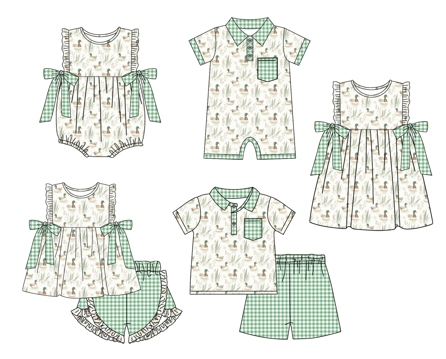 11.13 custom each style moq 5eta 4-6week Sibling Sister duck baby girl short sleeve shorts sets and sets 2 and girls romper and boy romper and dress match design