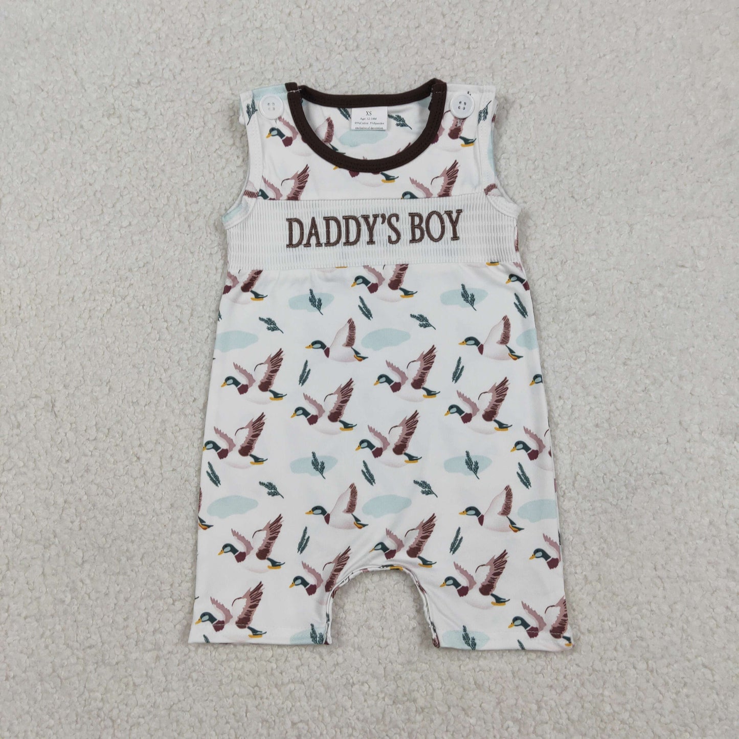 RTS NO MOQ(In Stock) Embroidered Daddy's Boy Duck Sleeveless Jumpsuit