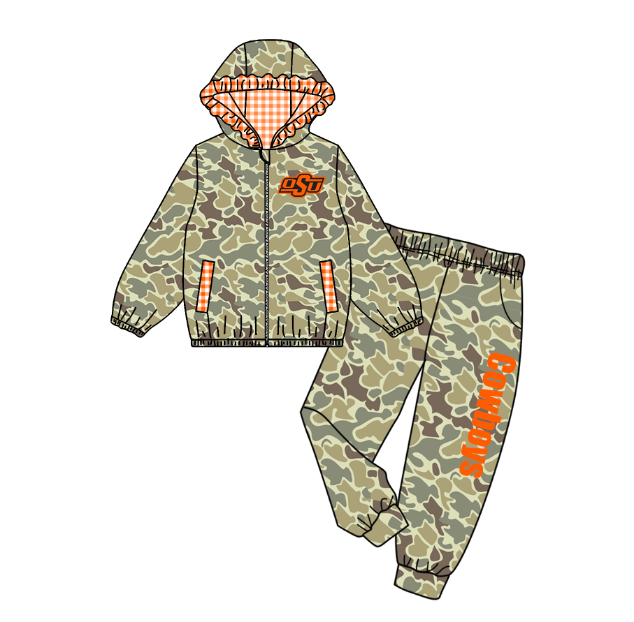 Custom moq 8 mix size eta 6-8weeks milk silk summer team camouflage baby girl clothes hooded long sleeve pants sets-25.9.18