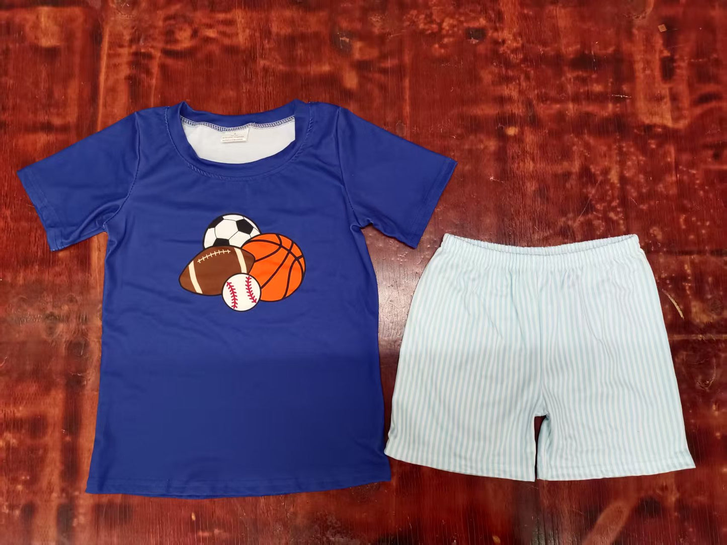 Custom moq 3 eta 6-7weeks baby boy clothes baseball navy blue short Sleeve shorts sets-25.5.10