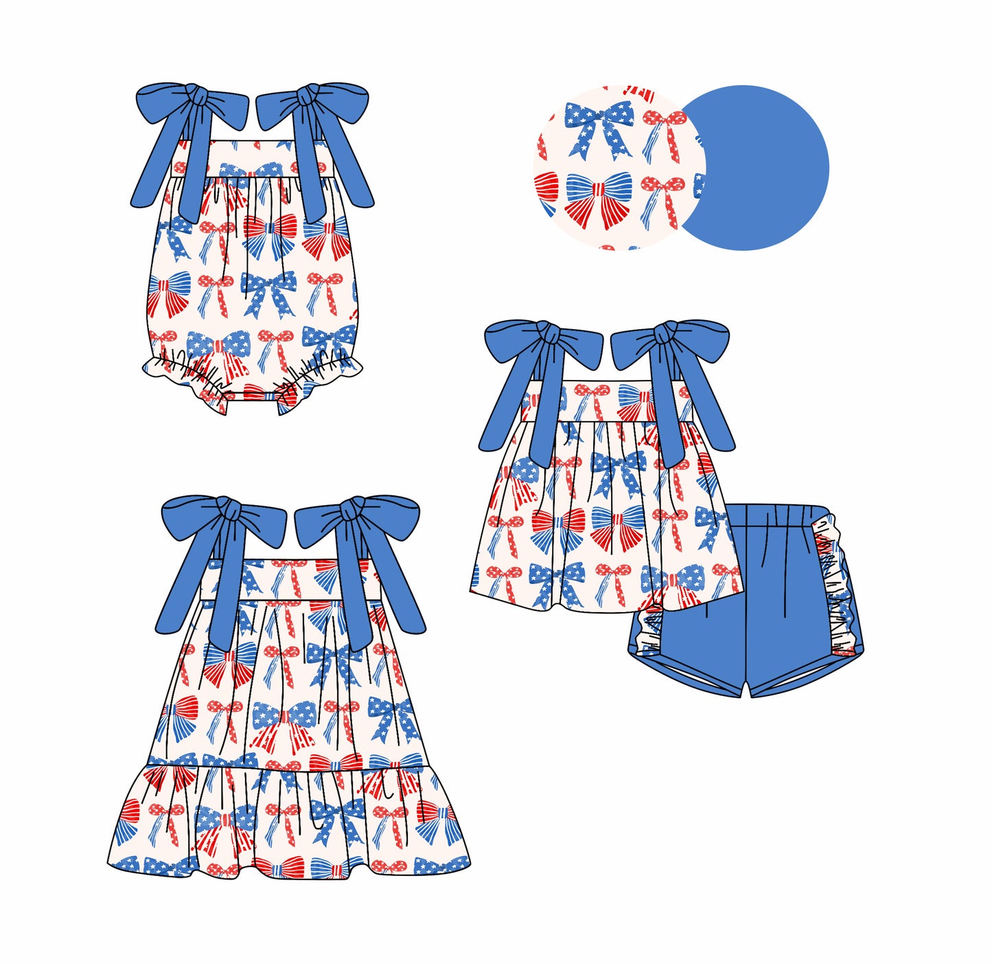 2.27 custom each style moq 5eta 4-6week Sibling Sister bow baby girl short sleeve shorts sets and dress and rompers match family design