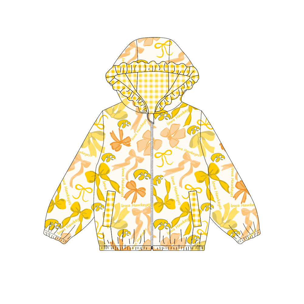 Custom moq 5 mix size milk silk summer teams baby girls clothes lace bow yellow hooded long sleeve top-25.9.2
