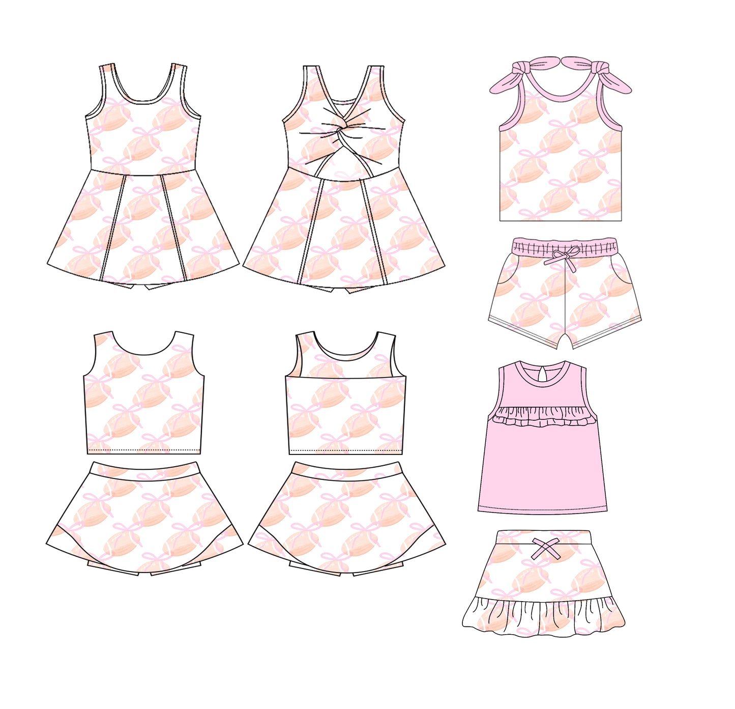 3.22 custom each style moq 5eta 4-6week Sibling Sister rugby bow baby girls clothes Short Sleeve shorts sets and dress and yoga dress 1 and dress 2 match family design