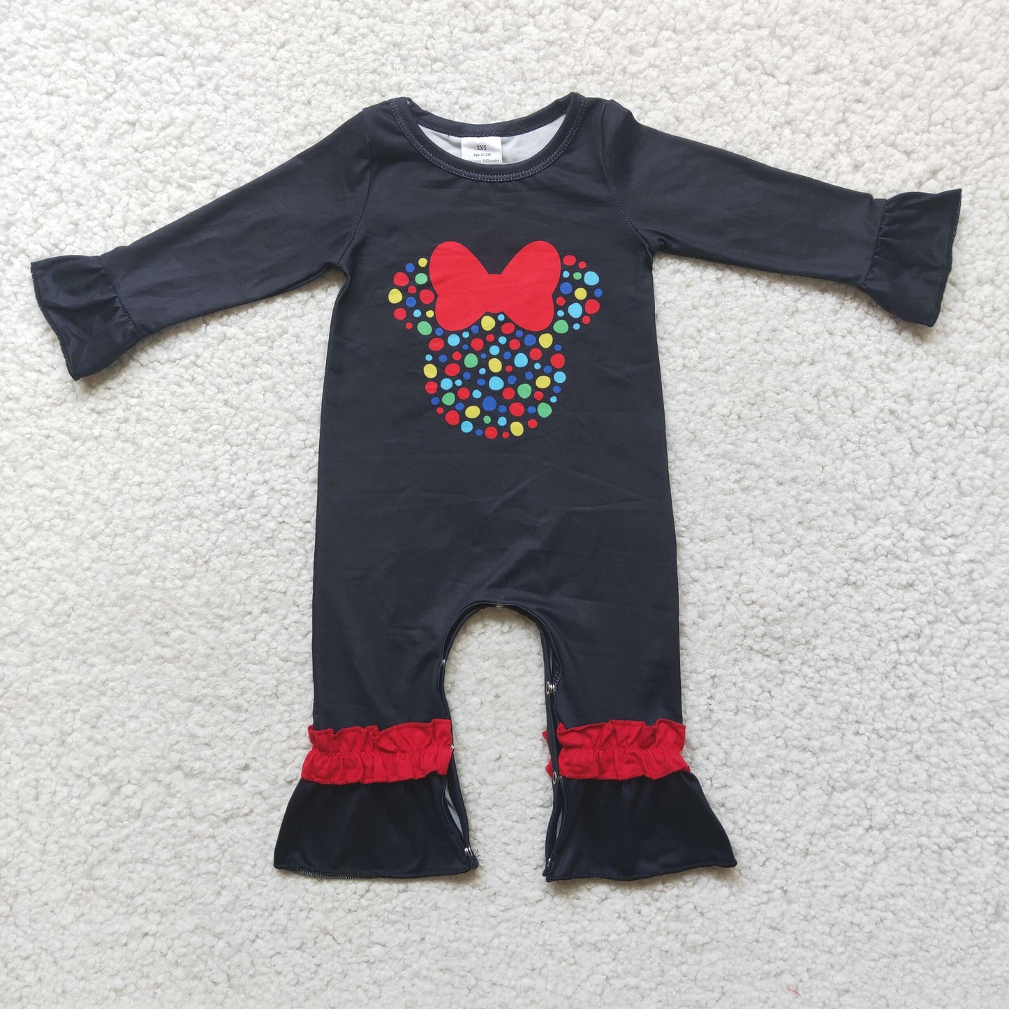 6 A19-20 girls Bow Black long sleeve romper
