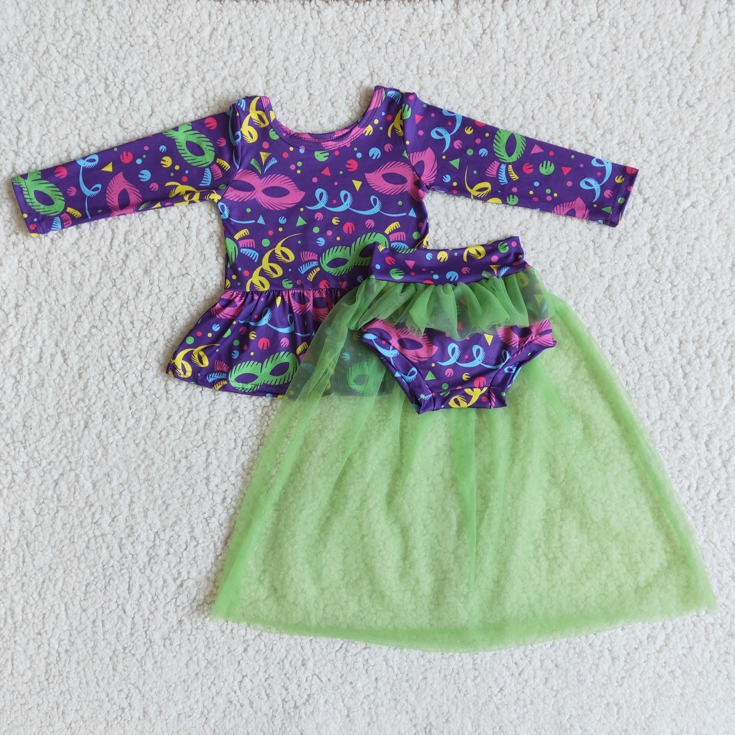 RTS NO MOQ(In Stock ) 6 A21-1 baby mardi gras long sleeve brief sets
