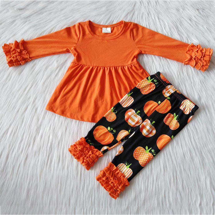 RTS NO MOQ(In Stock)6 A21-12 Orange top pumpkin lace pants suit