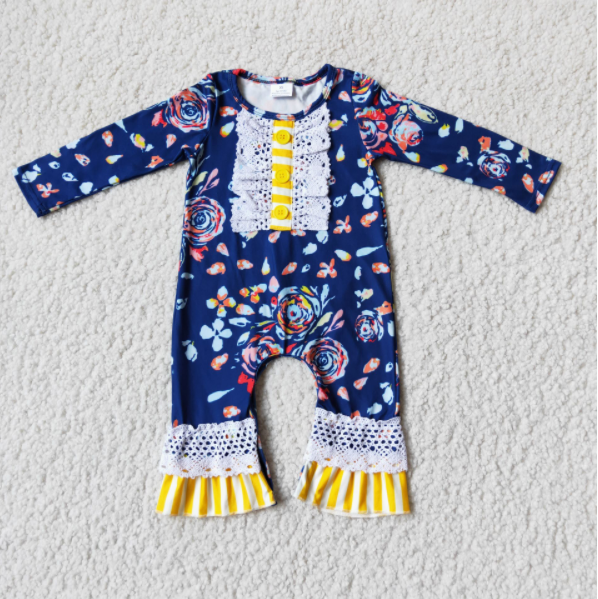 TS NO MOQ(In Stock ) Small floral blue jumpsuit