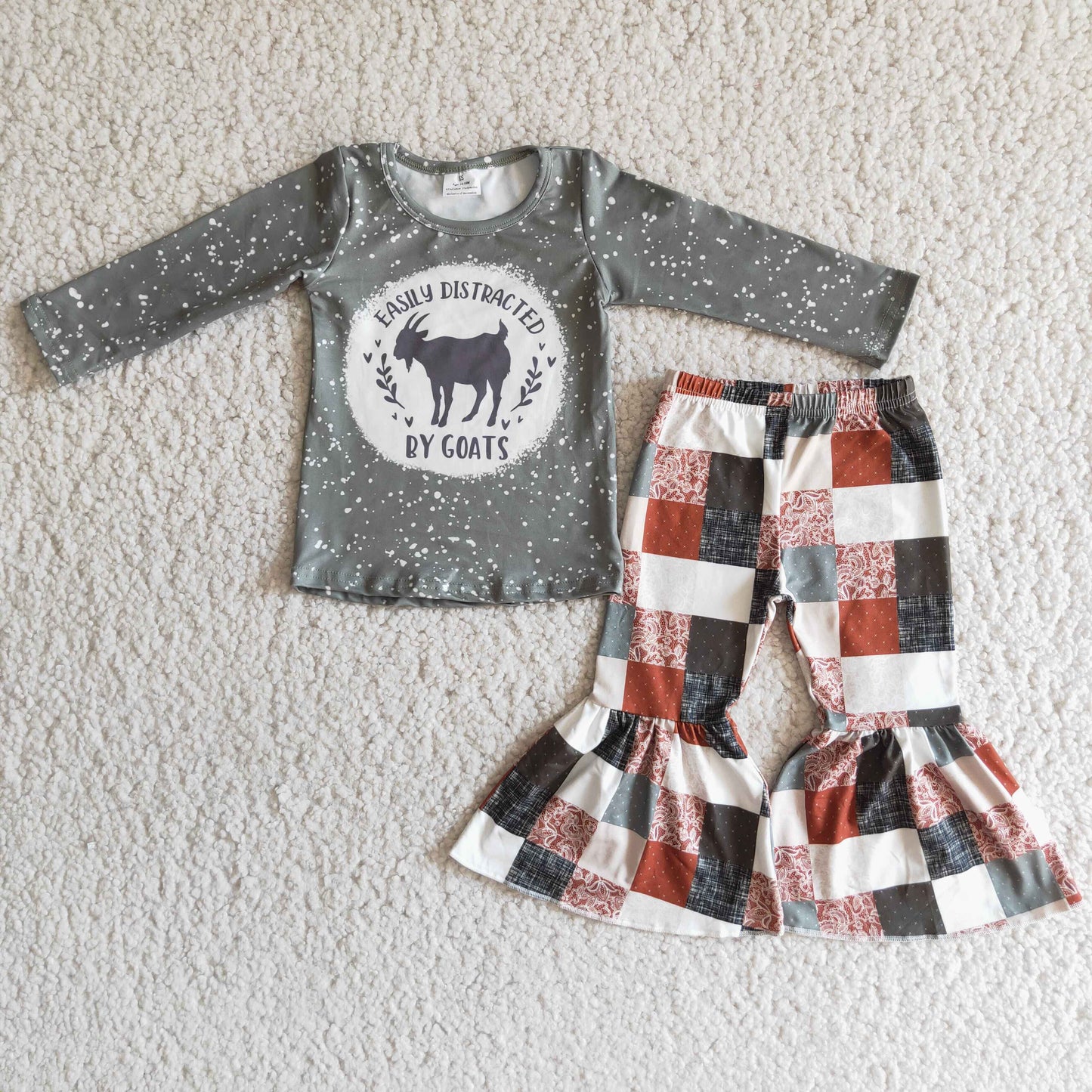 RTS NO MOQ(In Stock) 6 A28-4 GOATS Goat Gray Long Sleeve Plaid Pants