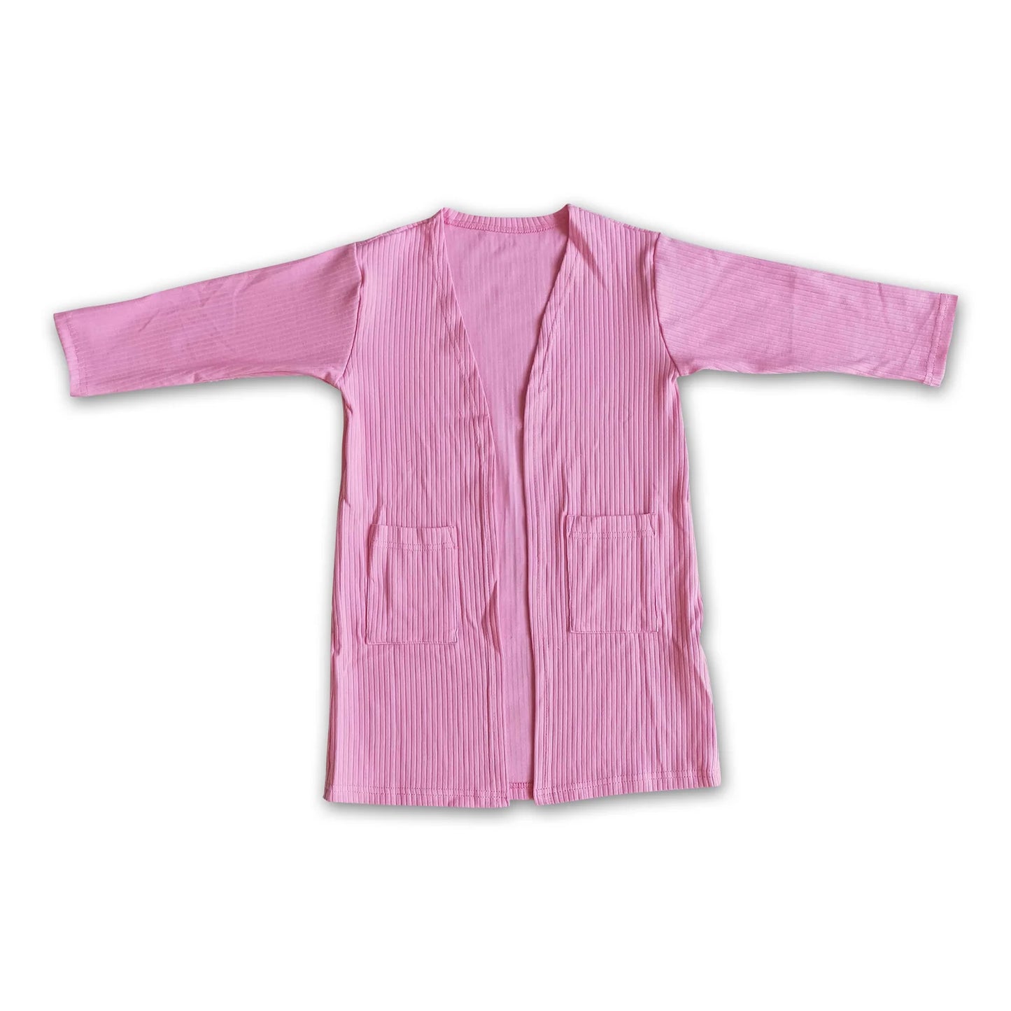 RTS NO MOQ Sibling cotton Baby Girls Solid Color Long Sleeve Spring Cardigan With Side Pockets
