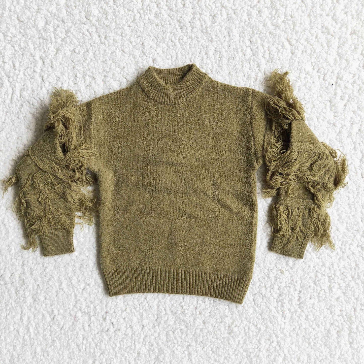 RTS NO MOQ Sibling Sweater Toddler Kids Solid Color Long Sleeve Tassel Sleeve Knit Sweater