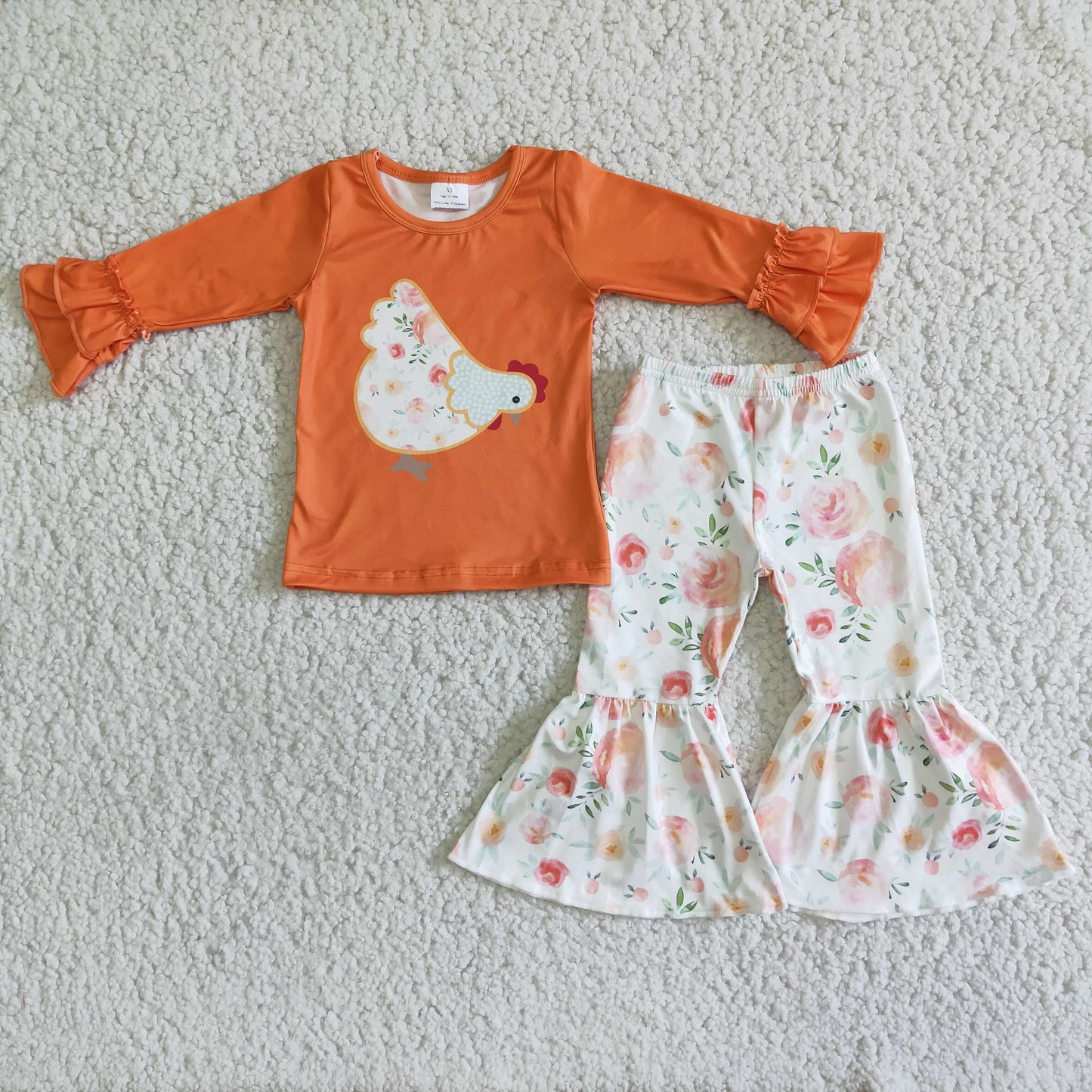 RTS NO MOQ(In Stock) 6 B2-24 Chick Orange Top Printed Flare Pants