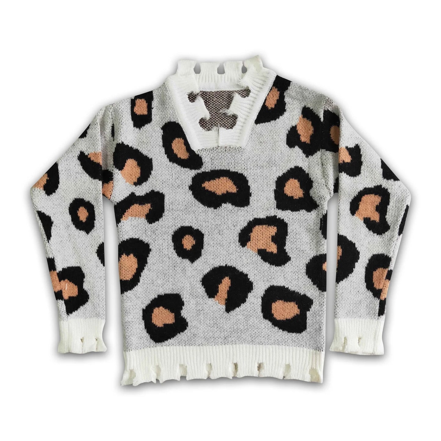 RTS NO MOQ Sibling Sweater Baby Toddler Leopard Print Crew Neck Knit Pullover Sweater