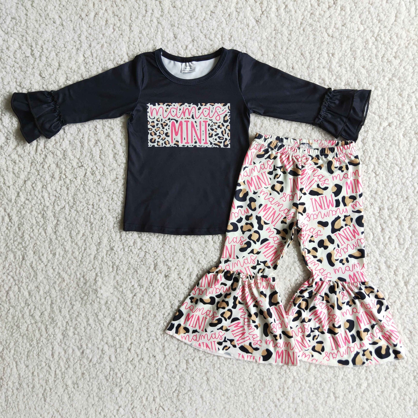 RTS NO MOQ ETA 5/7days Arrived 6 B7-5 MINI black long-sleeved top and flared pants suit