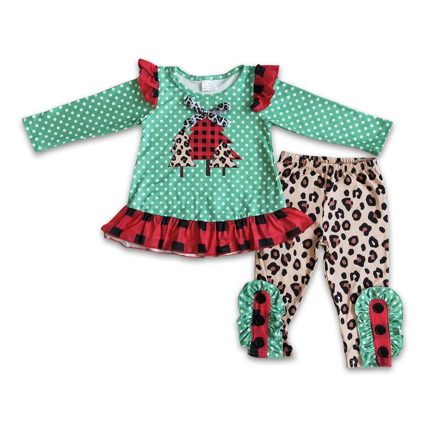 RTS NO MOQ Sibling milk silk Baby Girls Christmas Cow Print Long Sleeve Tunic Top And Casual Pants Clothes Set