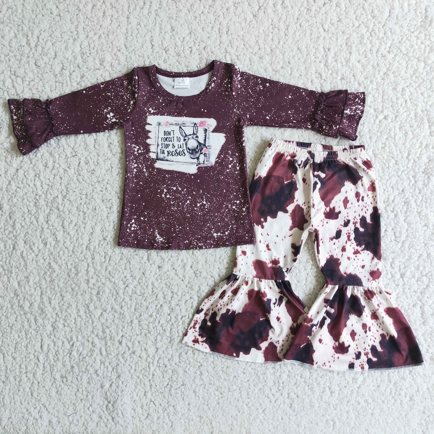 RTS NO MOQ ETA 5/7days Arrived 6 C10-17 Cow long-sleeved donkey top ink pattern bell bottoms suit