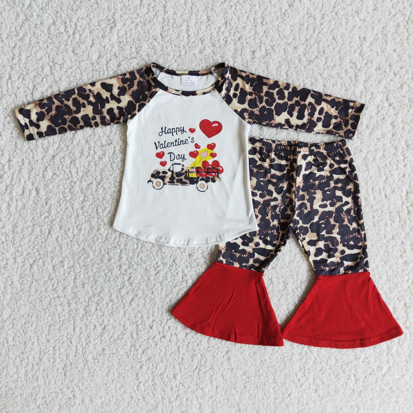RTS NO MOQ(In Stock) 6 C11-28 Valentine's Day Love Truck Leopard Print Pants Suit