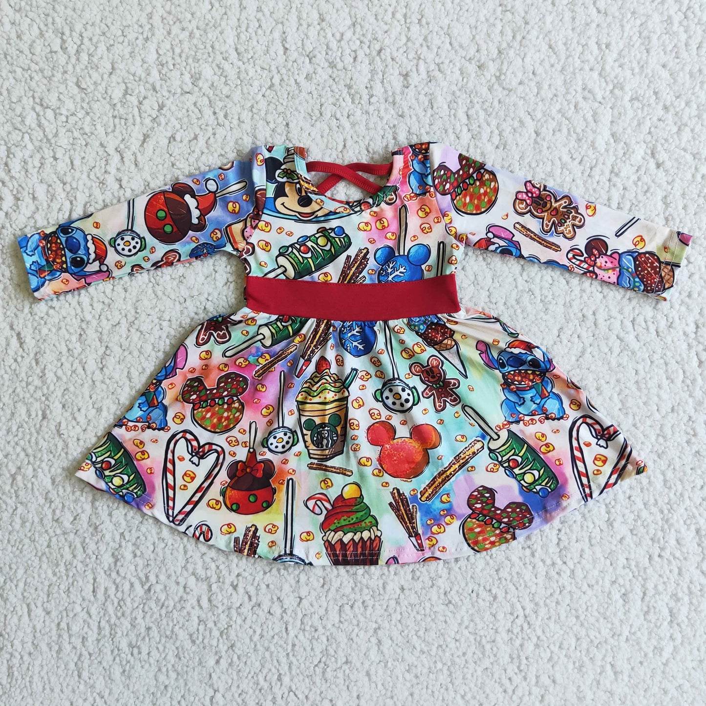 6 C9-17 Girls red long sleeve dress