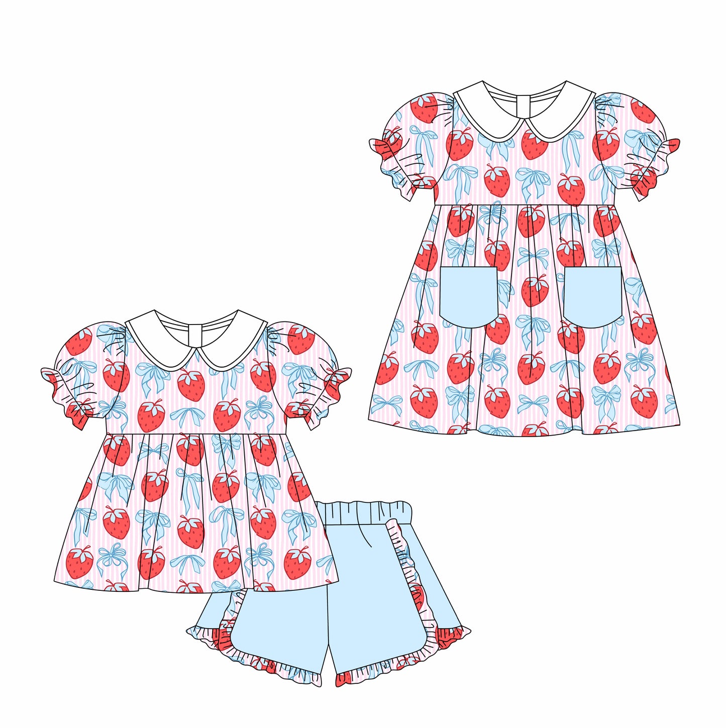 3.7Custom moq 5 mix size Sibling Baby Girl's Striped Bow Short-Sleeved Top And Shorts Set Cute Dress for Summer