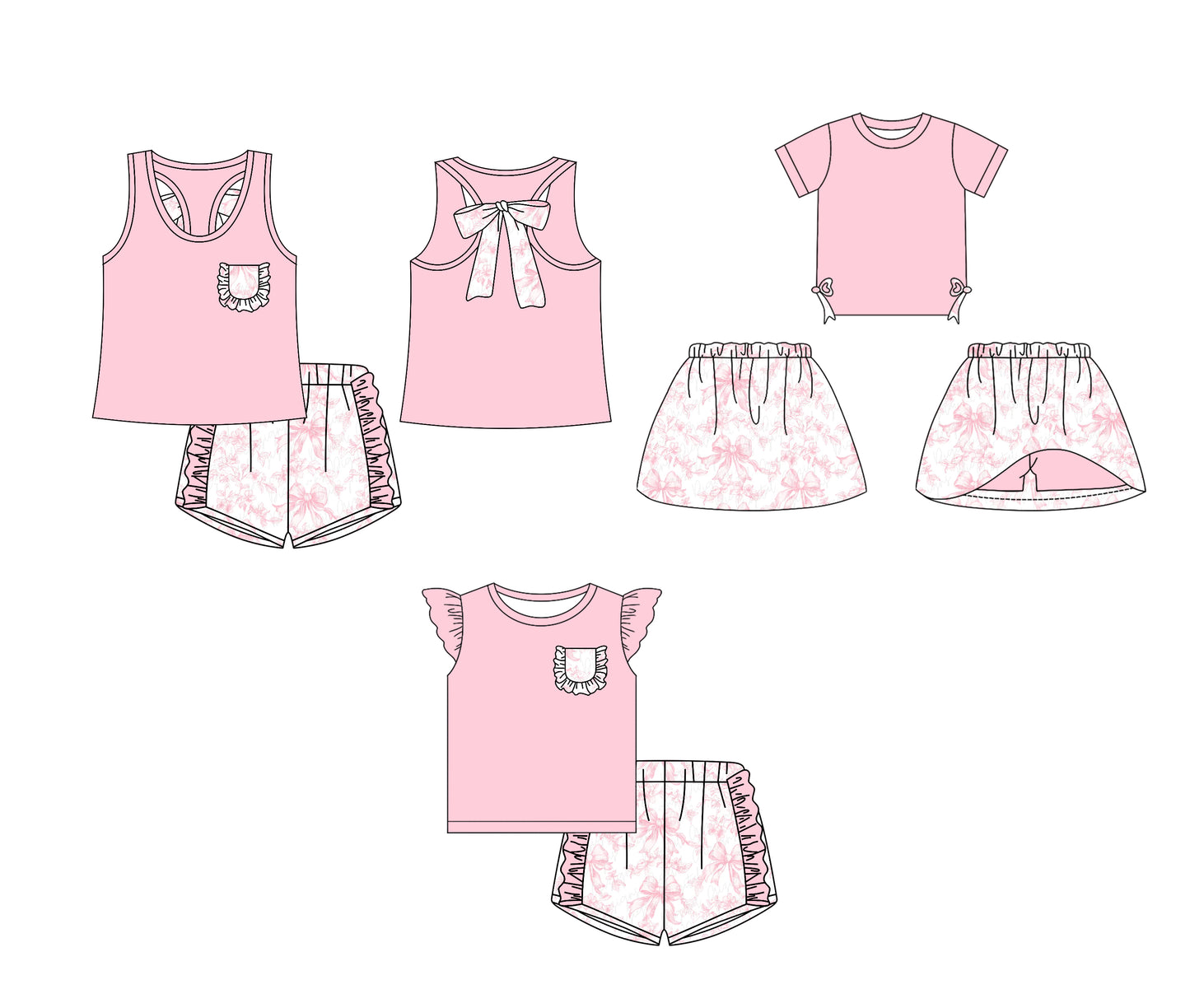 12.14 custom each style moq 5eta 4-6week Sibling Sister bow pink baby girl short sleeve shorts sets 1 and sets 2 and dresses match design