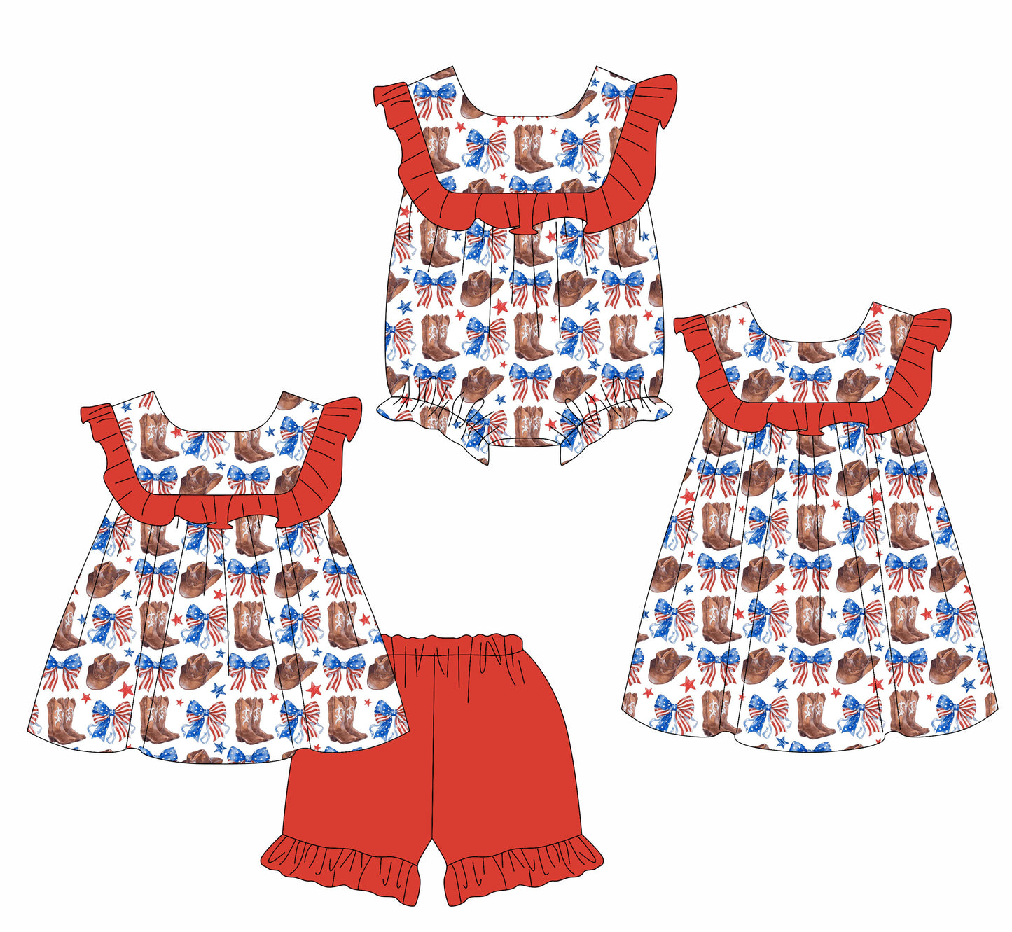 2.28 Custom moq 5 mix size Sibling 4th of July Baby Girl's Sleeveless Top And Shorts Set Cute Romper Dress for Summer