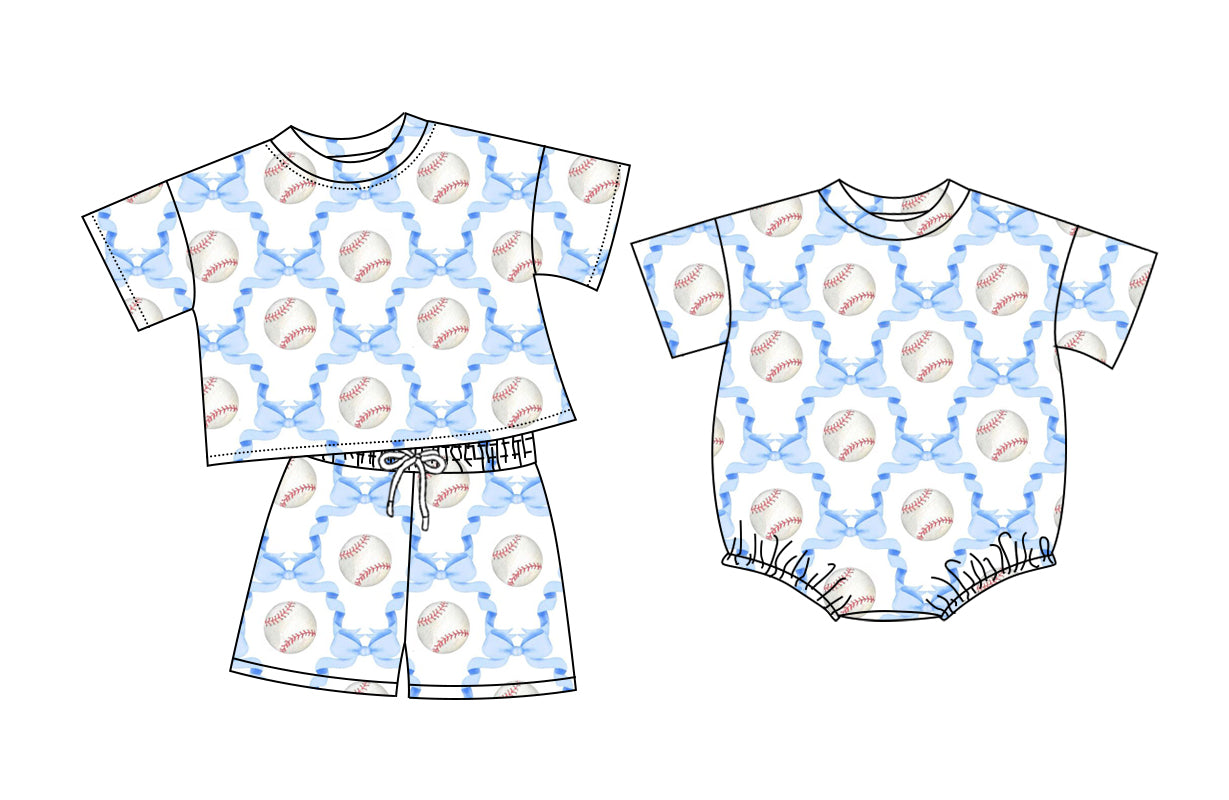 26.1.10 custom each style moq 5 eta 6-8week Sibling Sister baseball bow baby girl short sleeve shorts sets and romper match design