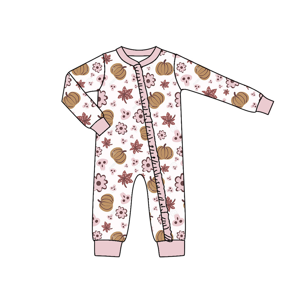 5.21custom each style moq 5eta 4-5week Sibling Sister pumpkin flower print white and pink lace girls set and dress and baby romper match family design