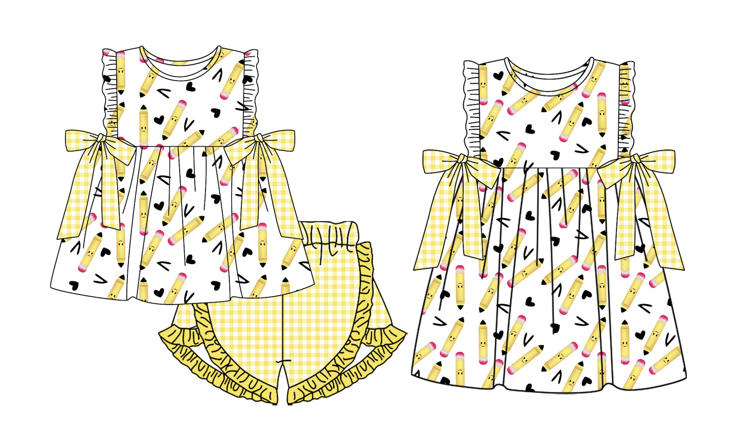 26.1.24 custom each style moq 5 eta 6-8week Sibling Sister pencil love baby short sleeve shorts sets and dress match design